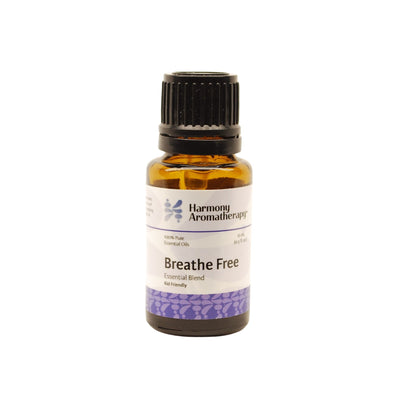 breathe free essential oil on white background
