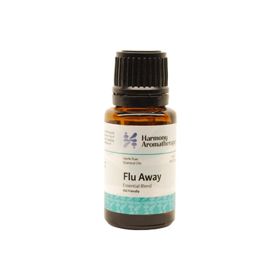 Flu Away essential oil on white background